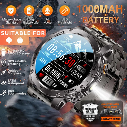 2025 New Outdoor Sports Military 1000mAh Battery Smart Watch Men GPS NFC 5ATM Waterproof Swim AMOLED Bluetooth Call Smartwatch