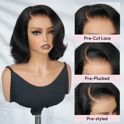 Alipearl Hair Layercut Straight 13x4 Side Part Lace Front Wig Glueless C Part Short Bob Human Hair Ready To Go Wigs 180% Denisty