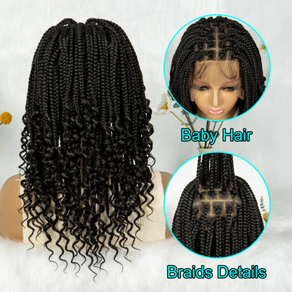 Knotless Box Braided Wigs with Curly Ends Synthetic Full Lace Boho Braided Lace Wigs Lace Frontal Braids Wig for Black Women