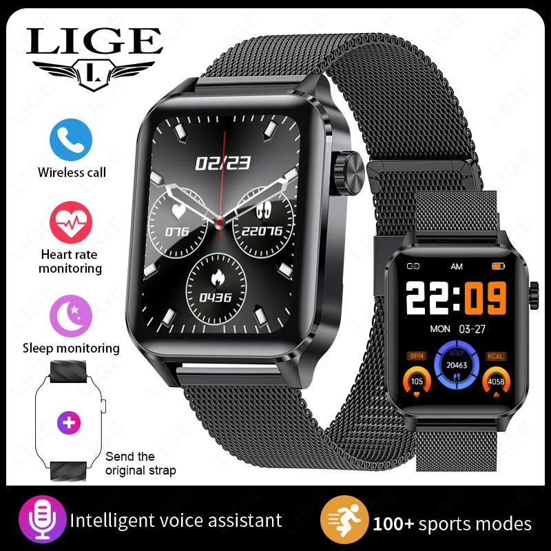 LIGE New Bluetooth Call Smart Watches Women Wrist Watch Sports Fitness Watches IP68 Waterproof Smartwatch For Android iOS iPhone