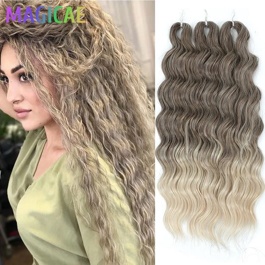 Anna 3Pcs 24Inches 300g Ombre Blond Loose Body Wave Twist Crochet Braids Sliver Rainbow 60# Synthetic Hair Wavy Extension Braids
