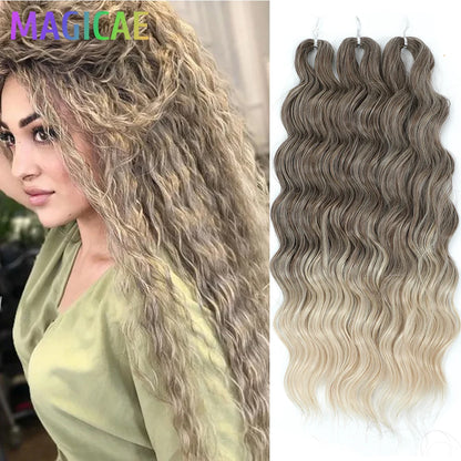 Anna 3Pcs Crochet Braids Ombre Rainbow Loose Water Wave 24Inch 300G Braiding Sliver White Synthetic Hair Extension Body Wavy