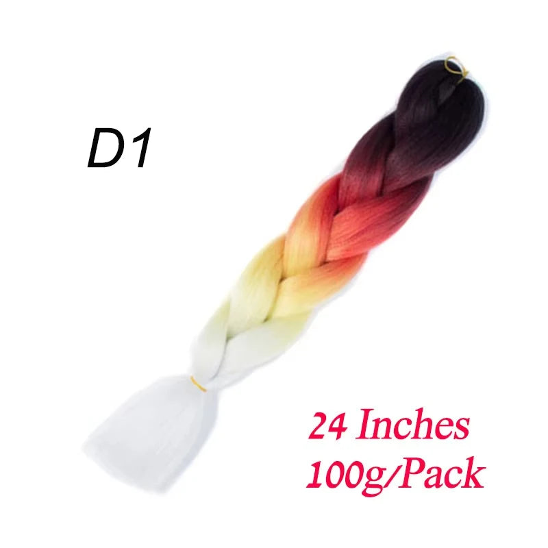 Synthetic Jumbo Braiding Hair Extension 24 " Heat Resistant Fiber In Bulk Ombre Synthetic Jumbo Braids Hair For Red Black Women
