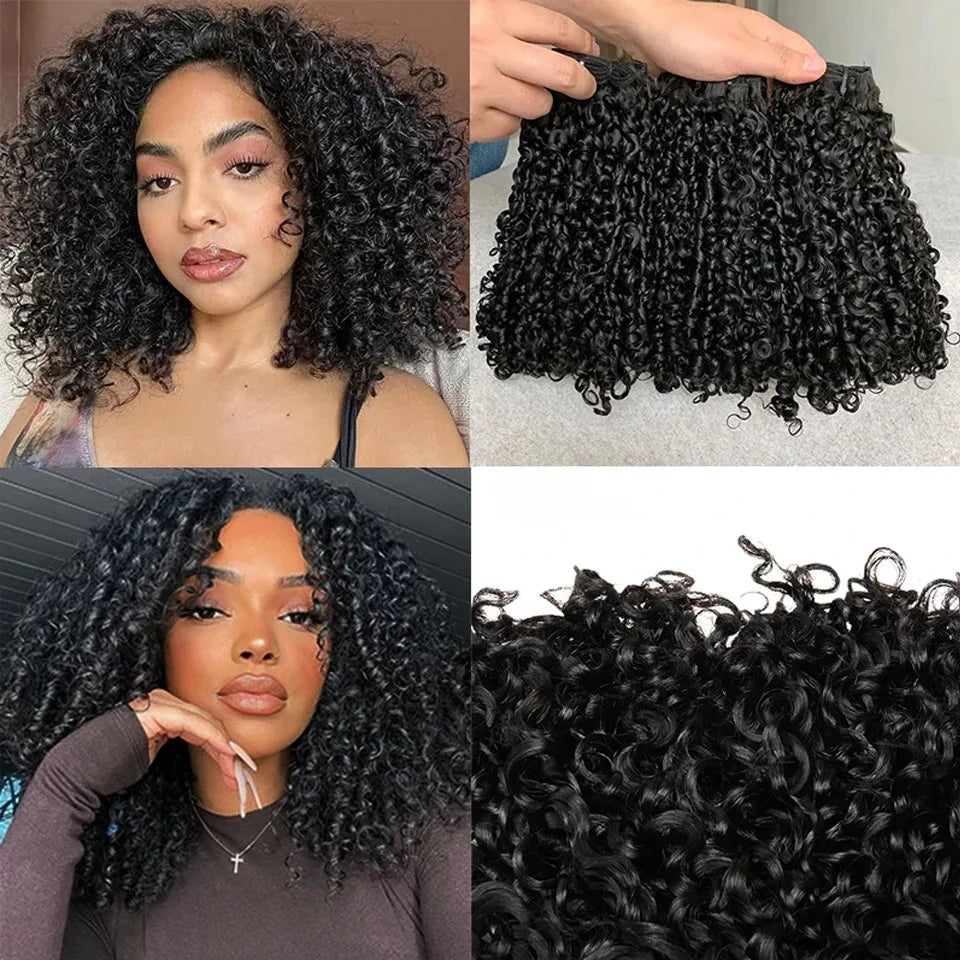Mongolian Pixie Curly Human Hair Bundles Raw Vietnamese Unprocessed Burmese Hair Bundle Virgin 15A Double Drawn Weave Extensions