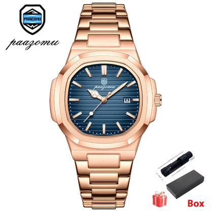 POEDAGAR Luxury Men's Quartz Watch - Waterproof Stainless Steel High Quality Fashion Clock with Date And Week Display Reloj+Box