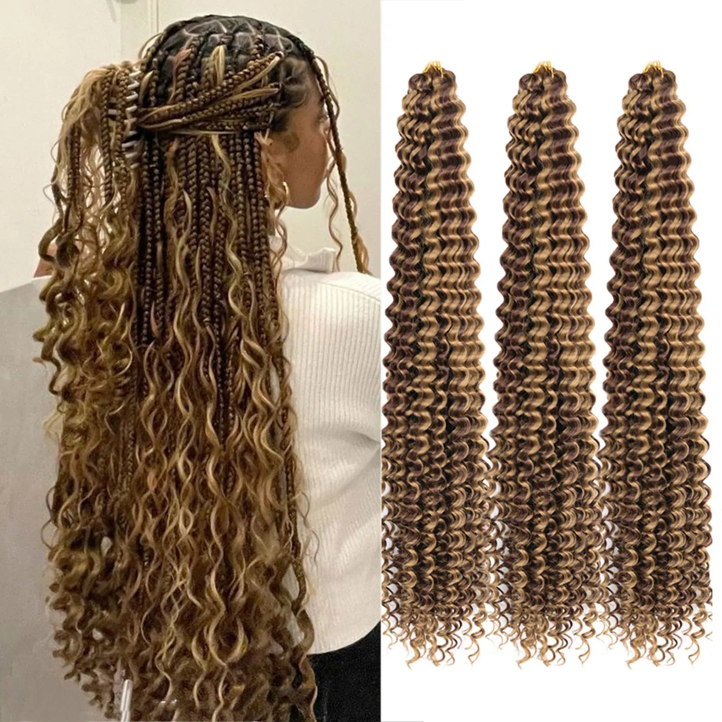 Long Deep Wave Braiding Hair 28 Inch Ocean Wave Crochet Hair Synthetic Deep Curly Crochet Hair Extensions For Black Women