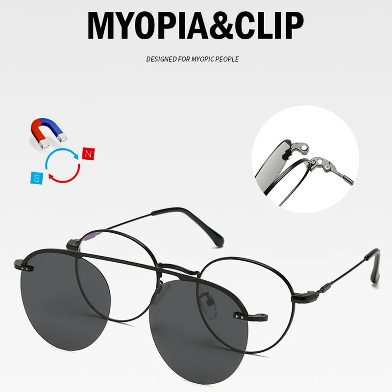 Full Rim Optical Eyeglasses Frame with Magnetic Clip-on Alloy Glasses Optical Prescription Spectacles Eyewear 2062