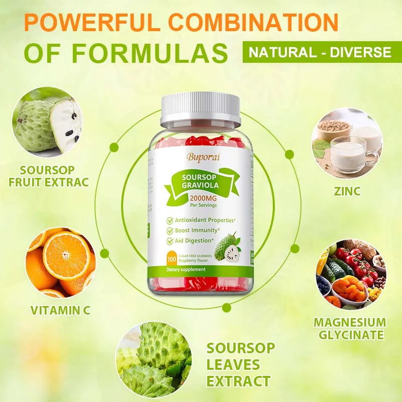Soursop Graviola Gummies 2000Mg - Contains Vitamin C + Zinc To Aid Digestion, Cell Regeneration, Immune Support and Antioxidant