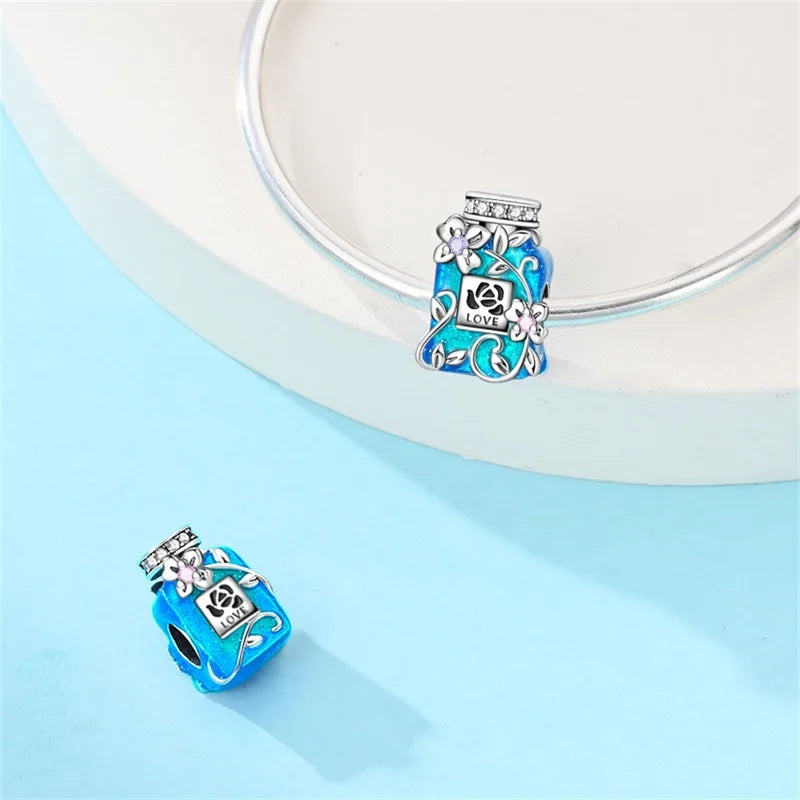 925 Sterling Silver Blue Purple Butterfly Perfume Bottle Starry Sky Hot Air Balloon Charms Beads Fit DIY S925 Bracelets Jewelry
