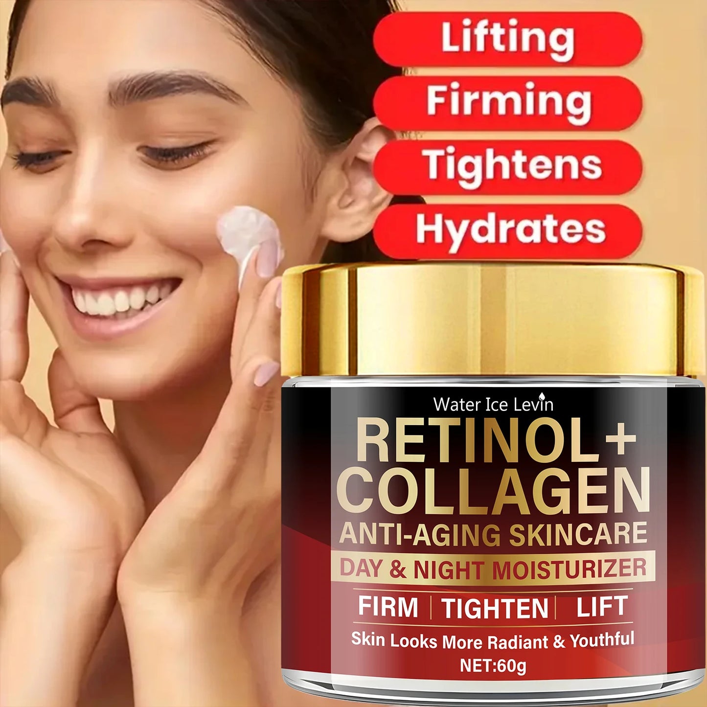 Water Ice Levin Retinol Collagen Dual-Effect Cream 60g Anti-Aging Firming Day And Night Revitalizing Anti-Wrinkle Skin Care