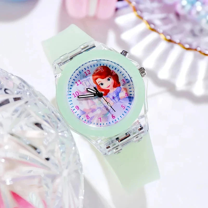 Disney Mickey Children Watches Girls Color Light Source Silicone Princess Elsa Kids Watch Boys Gift Wrist Clock