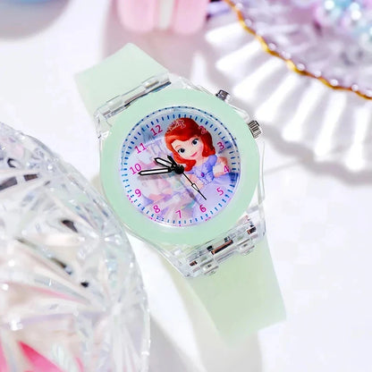 Disney Mickey Children Watches Girls Color Light Source Silicone Princess Elsa Kids Watch Boys Gift Wrist Clock