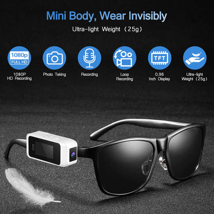NEW Glasses Wearable Mini Pocket Camera 1080P Portable Digital Video Recorder Body Camera Head Mounted Miniature Camcorde Screen
