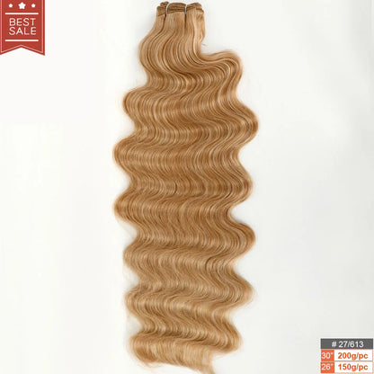 Magicae Blond 27/613 Highlight Ombre Brown High Temperature Synthetic Body Wave Ponytail 30Inch 200g Hair Extensions Wavy Bundle