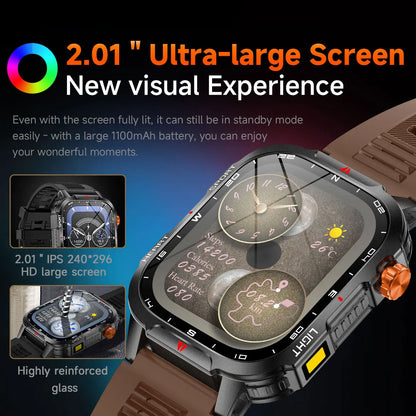 New men's smart watch For xiaomi with flashlight Bluetooth phone built-in compass 1100mAh large-capacity battery video DIY dial
