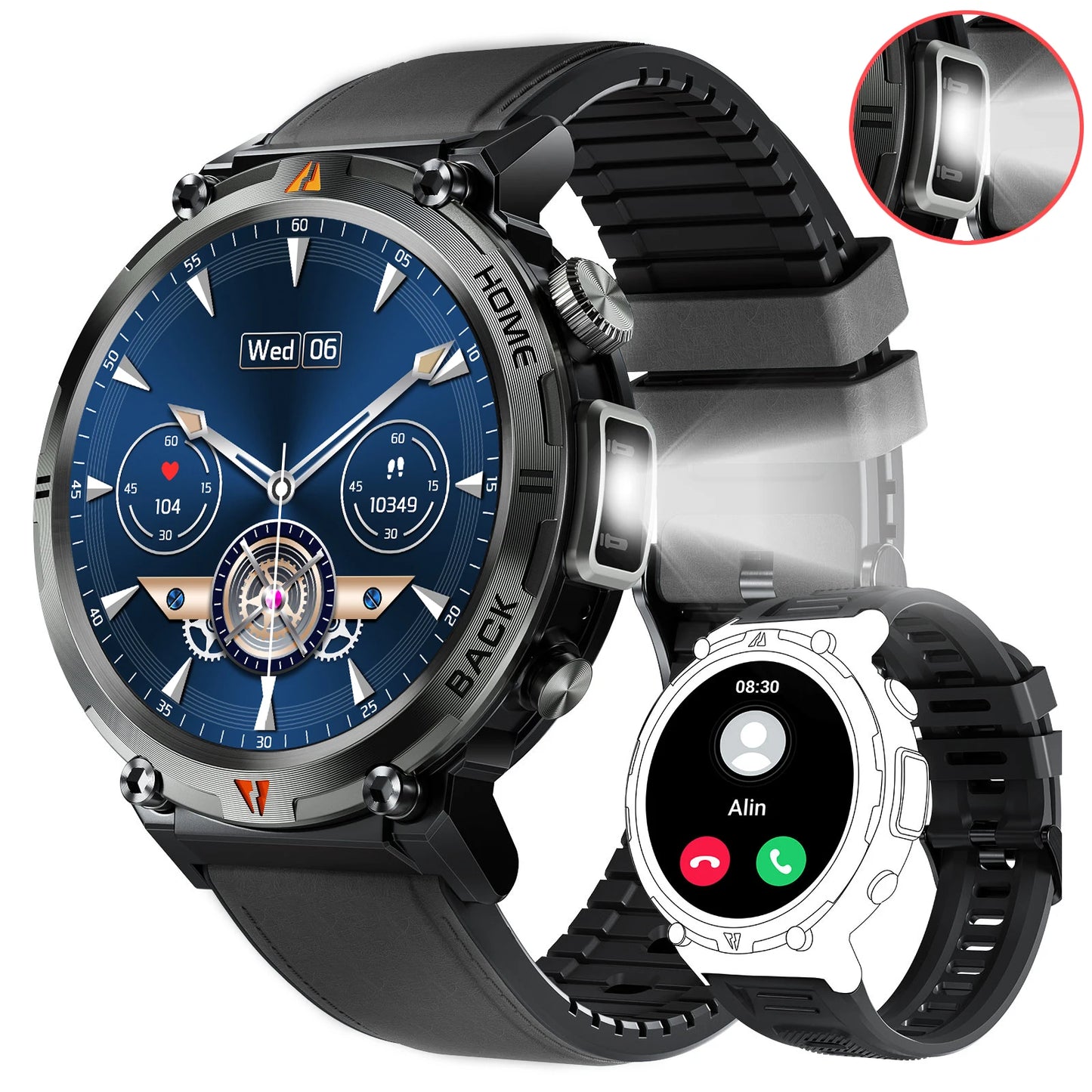 EIGIIS KE3 Smart Watch 3ATM Waterproof Original Design For Men Bluetooth Call Health Monitor With Flashlight 100+ Sports Modes