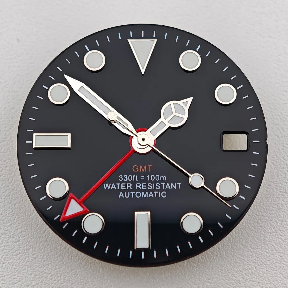 29mm White/Black Sterile Dial Watch GMT Hands Fit NH34Movement Watch parts Custom LOGO Luminous Watch Dial Parts Accessories