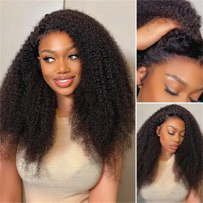 VSHOW Afro Kinky Curly Flip Over 3 IN 1 Half Wig Human Hair Glueless Wig Machine Made Wear Go Beginner Friendly With Drawstring