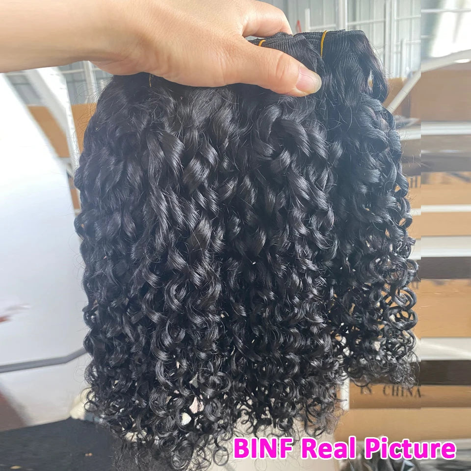 Mongolian Pixie Curly Human Hair Bundles Raw Vietnamese Unprocessed Burmese Hair Bundle Virgin 15A Double Drawn Weave Extensions