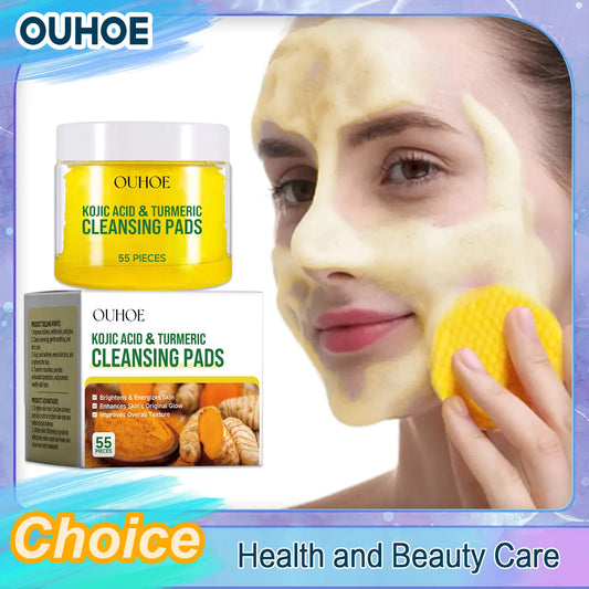 Turmeric Kojic Acid Facial Exfoliating Cleansing Pads Clogged Pores Oil Remover Glow Brighten Daily Lemon Facial Cotton Sponges