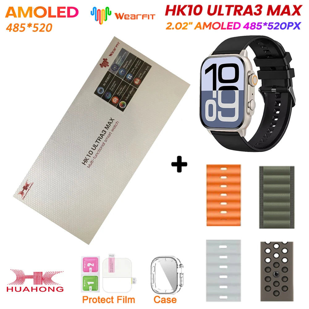 HK10 Ultra 3 MAX Plus 2025 Smart Watch 49mm AMOLED 4GB ROM AI ROBOT Network Sharing NFC GPT Compass GPS Watch for ISO Android