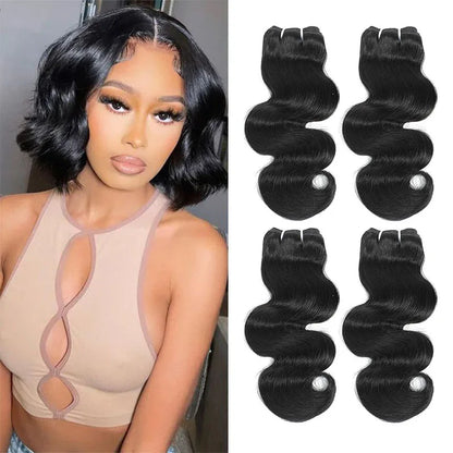 Short Body Wave Bundles 50G/Pcs 100% Human Hair Brazilian Virgin Hair Extensions Natural Black Color Body Wave Bundles for Women