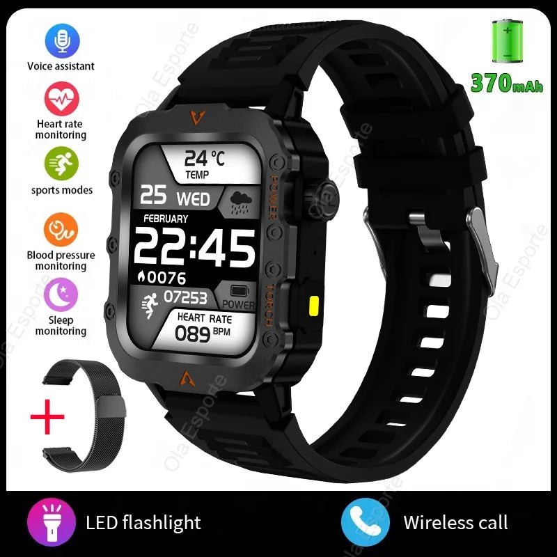 New Rugged Military GPS Track Smart Watch Men Bluetooth Call Health Monitor AI Voice Sports 3ATM IP68 Swim Waterproof Smartwatch