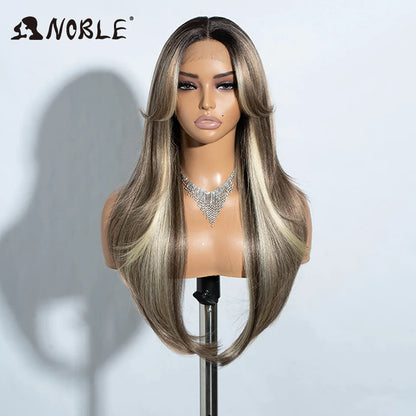 Noble Synthetic Lace Front Wig 26" Straight Ombre lace Cosplay Wig  Lace Part Wig Blonde Wigs For Women Wig synthetic Lace Wig