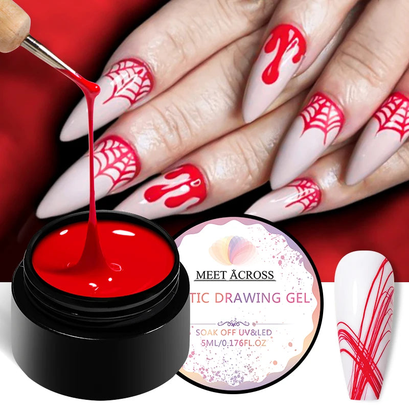 Spider Wire Drawing Gel Nail Polish Black White Spider Web Gel Nail Art Design Painting Liner Gel Semi Permanent Nails Varnish