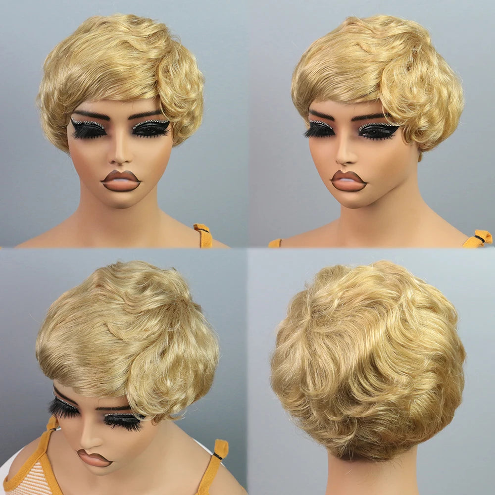 Pixie Cut Wig Human Hair Short Bob Wig Short Layered Pixie Cut Wigs for Black Women Brazilian Remy Human Hair Glueless None Lace