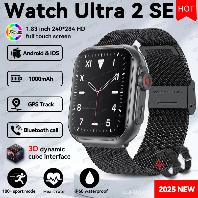 2025 New 1000mAh Long Battery Life Smartwatch Men Bluetooth Call Waterproof 1.83 inch Full Touch Fitness Sport Smart Watch Women