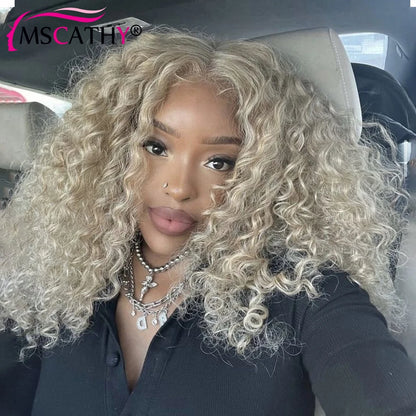 250% Glueless Ash Blonde Colored Kinky Curly Human Hair Wigs For Women 13x4 13x6 Afro Kinky Curly Transparent Lace Frontal Wigs