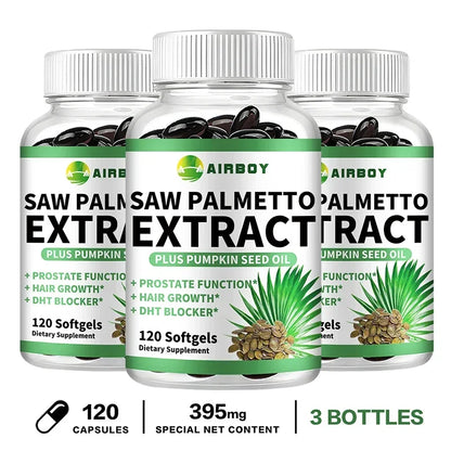 Saw Palmetto Capsules - with Pumpkin Seed Oil - Promotes Prostate Health, Urinary Tract Support, Relieves Hair Loss