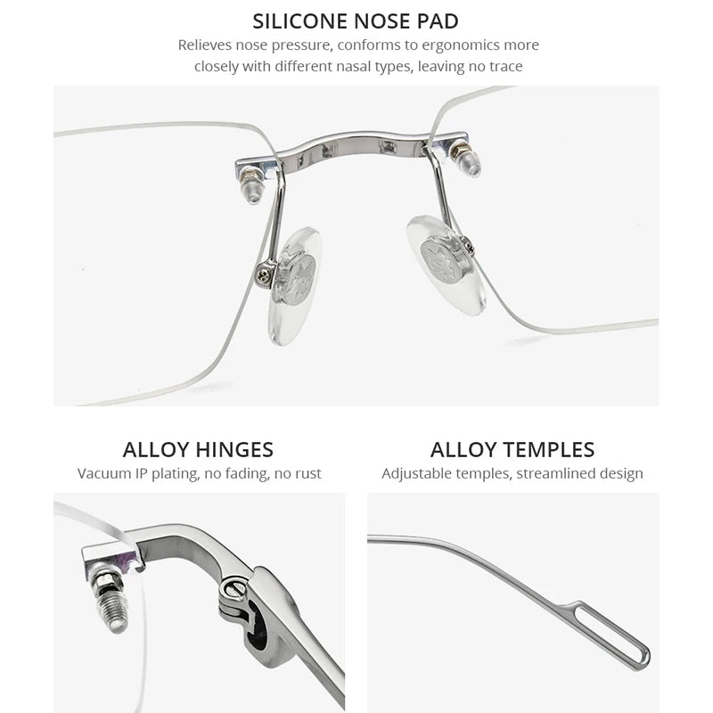 HEPIDEM Alloy Glasses Frame Men Luxury Famous Brand Design Retro Vintage Square Eyeglasses Rimless Spectacles Frameless Eyewear