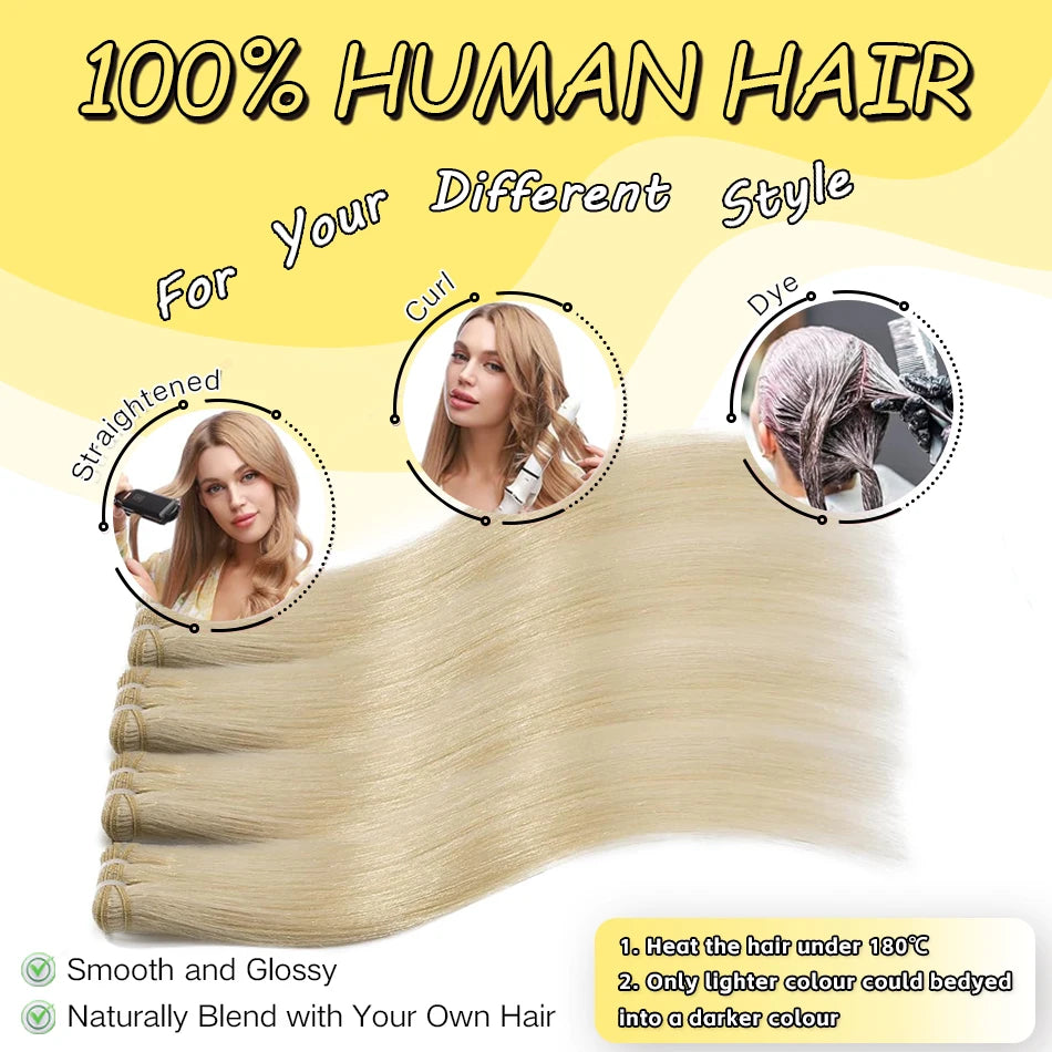 Yelo Highlight Blonde Human Hair Weft Double Weft Hair Bundles Sewing In Hair Weaves Real Human Hair Extension For Salon