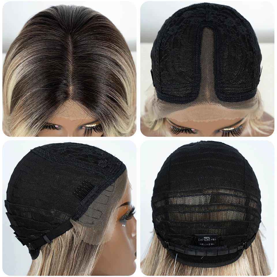 Noble Synthetic Lace Front Wig 26" Straight Ombre lace Cosplay Wig  Lace Part Wig Blonde Wigs For Women Wig synthetic Lace Wig