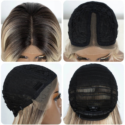 Noble Synthetic Lace Front Wig 26" Straight Ombre lace Cosplay Wig  Lace Part Wig Blonde Wigs For Women Wig synthetic Lace Wig