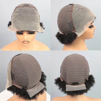 Afro Kinky Curly Human Hair Short Pixie Cut Wigs 13x4 lace for women short curly pixie remy wig 6 inch black color 180% density