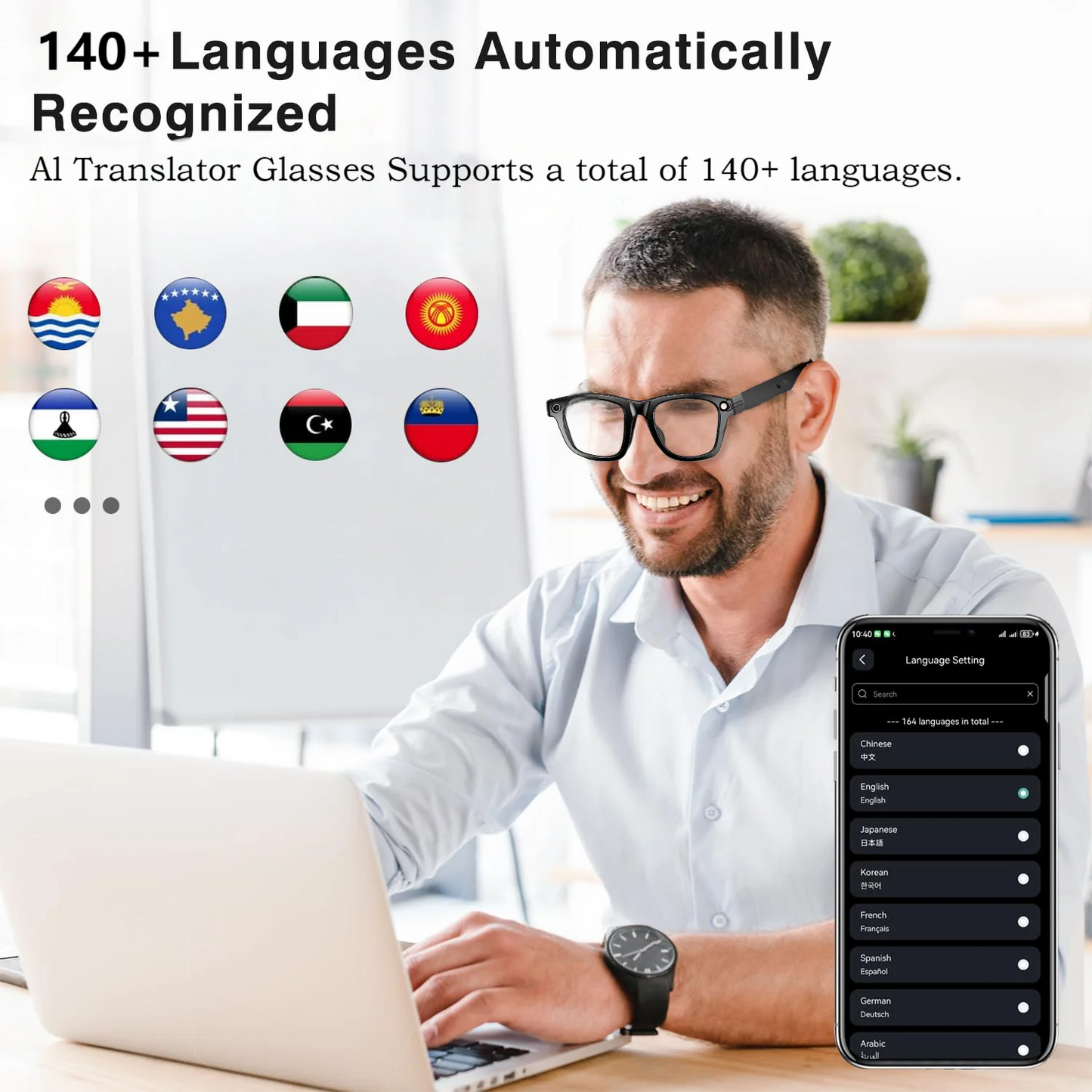 Smart Glasses With AI,Bluetooth Music Glasses With 140+ Translation,Anti-Blue Light Lenses,Camera Glasses For Travel Meeting