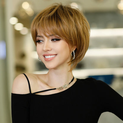 NAMM Ombre Blonde Wig for Women Daily Party Fluffy Bob Wig Natural Synthetic Hair Fashion Wig with Bangs Heat Resistant Fiber