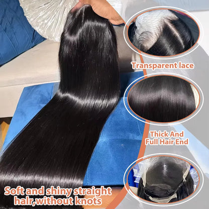 Bone Straight HD Transparent 13x6  Lace Front Human Hair Wig Brazilian 30 40 Inch Pre Plucked 13x4 Lace Frontal Wigs For Women