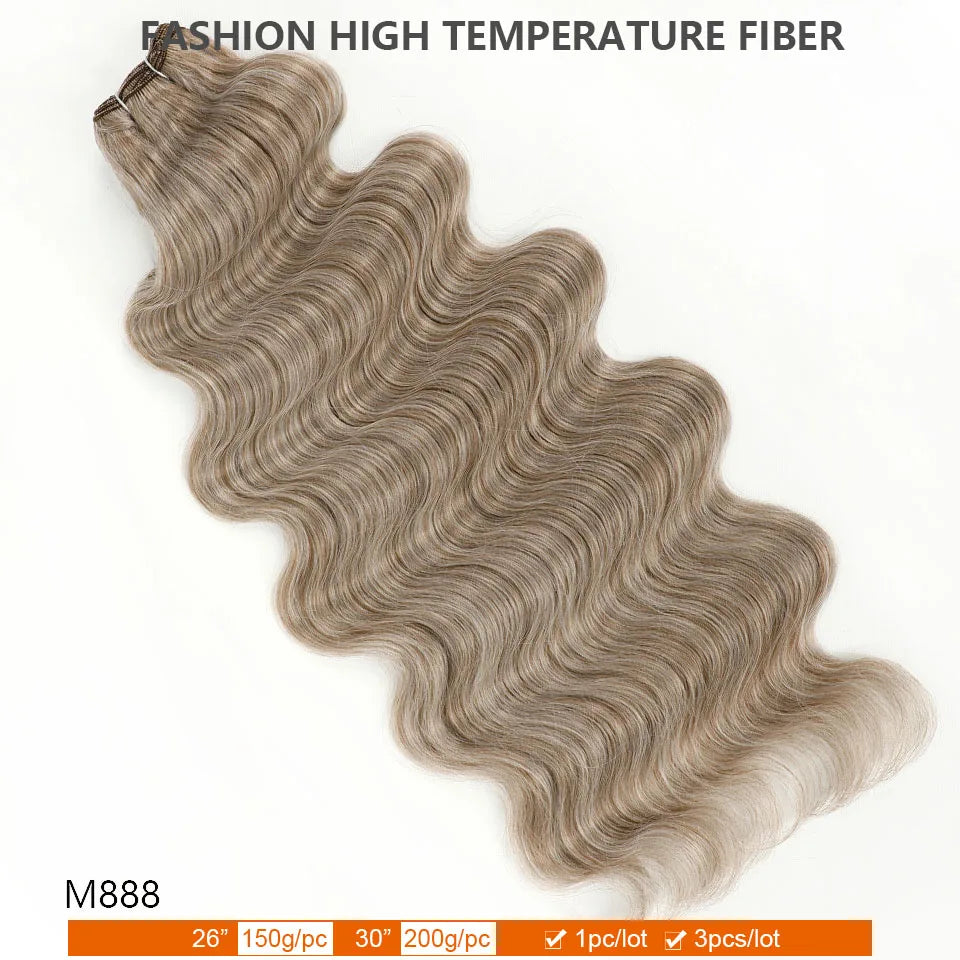30Inches 200grams Blond Ombre 27/613 Brown Body Wave Synthetic Hair Weave Bundles Soft Bio Human-Like Heat Resistant Ponytail
