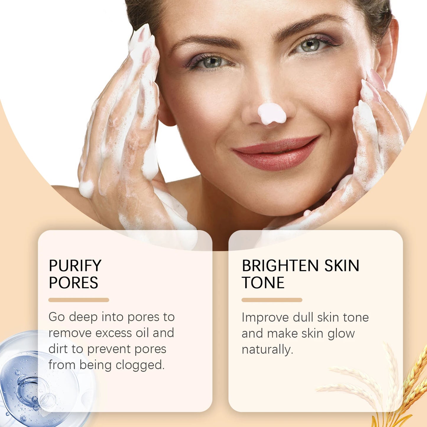 Rice Raw Pulp Facial Cleanser Face Wash Foam Pore Cleansing Moisturizing Exfoliation Brighten Skin Rejuvenation Makeup Remover