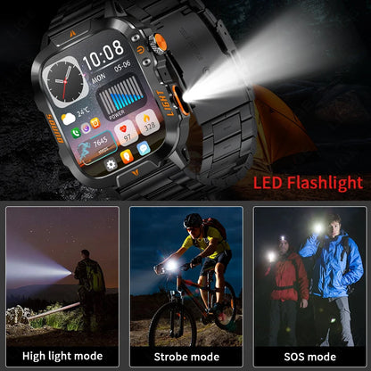LIGE New Military Smart Watch Men Waterproof Outdoor Sports Tracker LED Flashlight Bluetooth Call Men Smartwatch For Android iOS