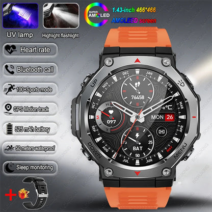 New Military Outdoor Sports Smart Watch Men GPS Motion Track 5 ATM Waterproof Heart Rate HD Bluetooth Call Smartwatch For Xiaomi
