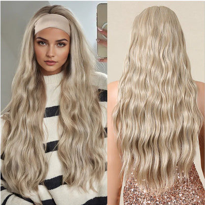 Blonde Synthetic Headband Wigs Long Water Wavy Wig for Women Daily Party Heat Resistant Fiber Natural Looking Realistic Hair