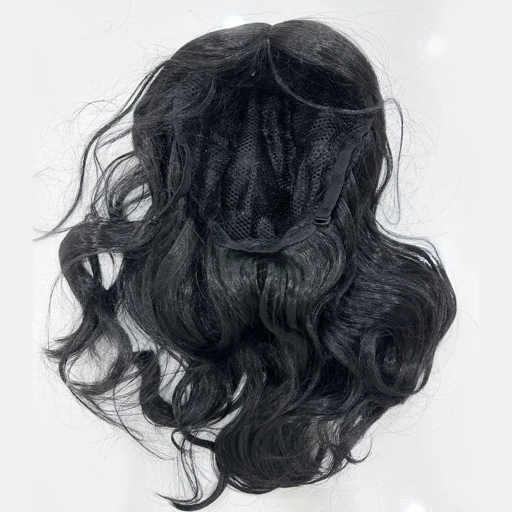 Wavy Synthet Soft Light Black Medium Length Wigs for Women Middle Part Synthetic Hair Wavy Wig with Upgraded Strands