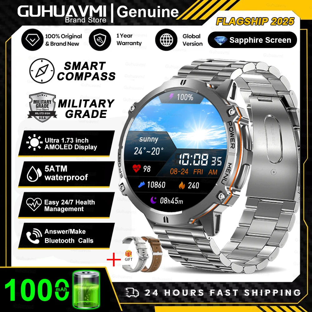 GUHUAVMI TANK X3 ULTRA 2 Smartwatch 1.73" AMOLED Screen 5ATM&IP69K Durable 1000mAh Battery GPS Sports Fitness Track Smart Watch