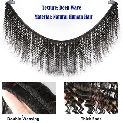 Deep Wave Human Hair Bundles Burmese Curly Hair Bundles 100% Human Hair Water Wave Original Natural Hair Extensions 1/3/4 Pieces