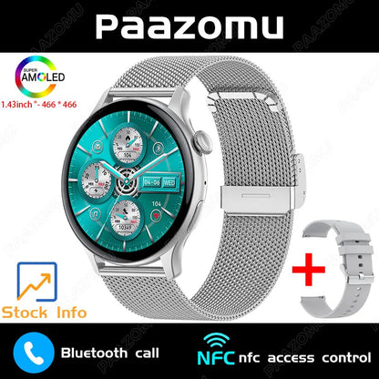 New Smart Watch Women 466*466 AMOLED Screen Always Display Time NFC Bluetooth Call Fashion IP68 Waterproof Sports Men Smartwatch